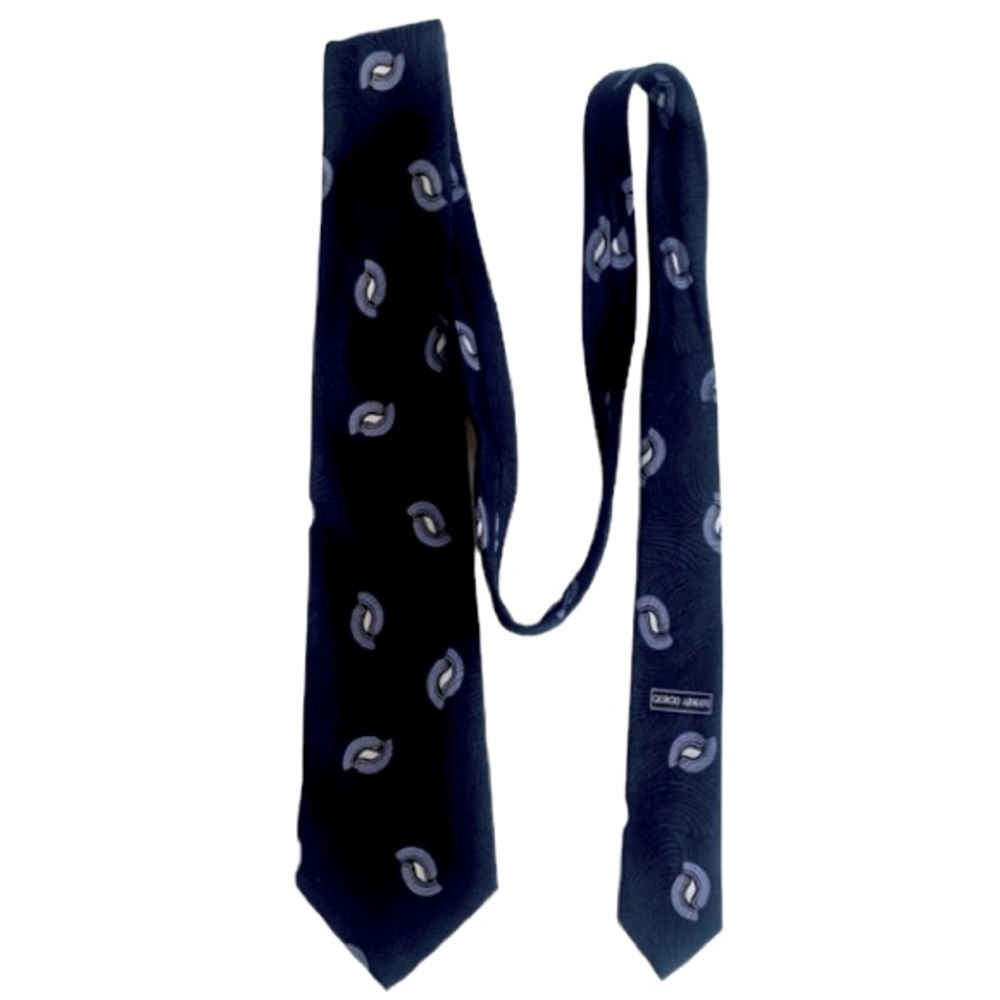 Giorgio Armani Silk Tie Made in Italy Black with Grey pattern